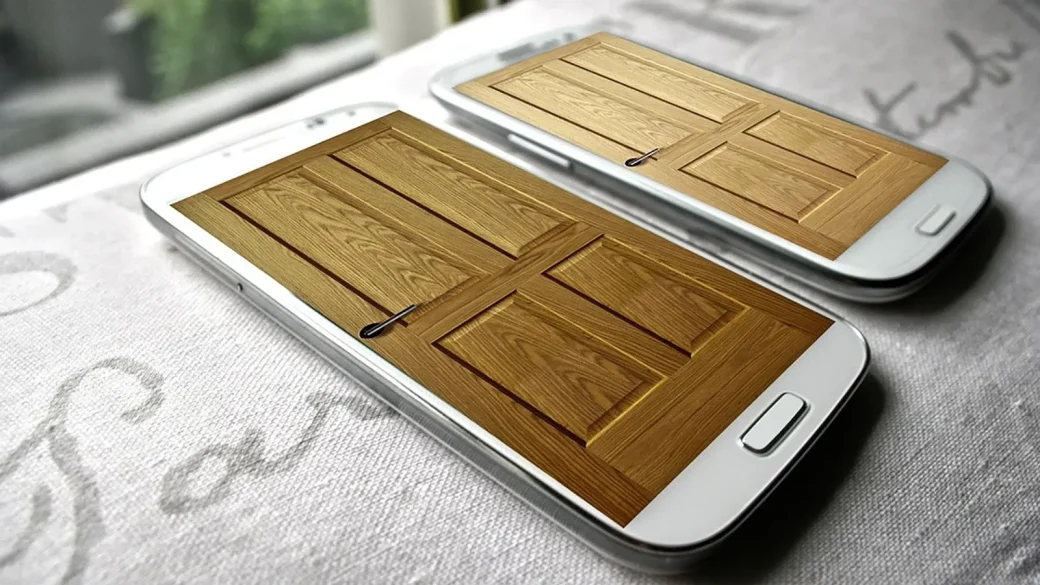 two phones side by side showing app codes and a text